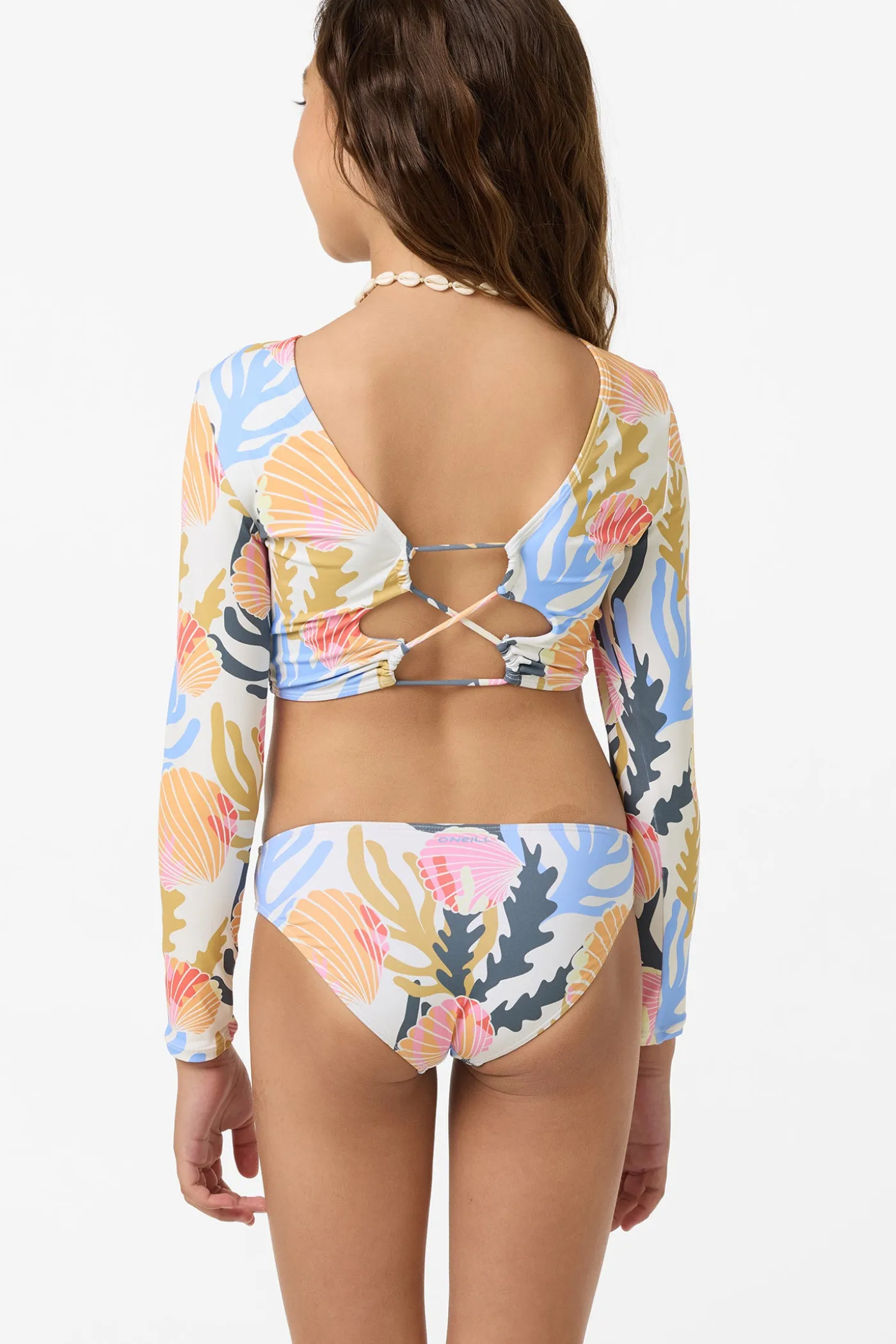 Girl's Cora Geo Long Sleeve Crop Swim Set
