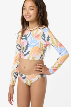 Girl's Cora Geo Long Sleeve Crop Swim Set