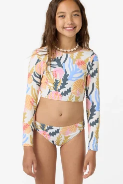 Girl's Cora Geo Long Sleeve Crop Swim Set