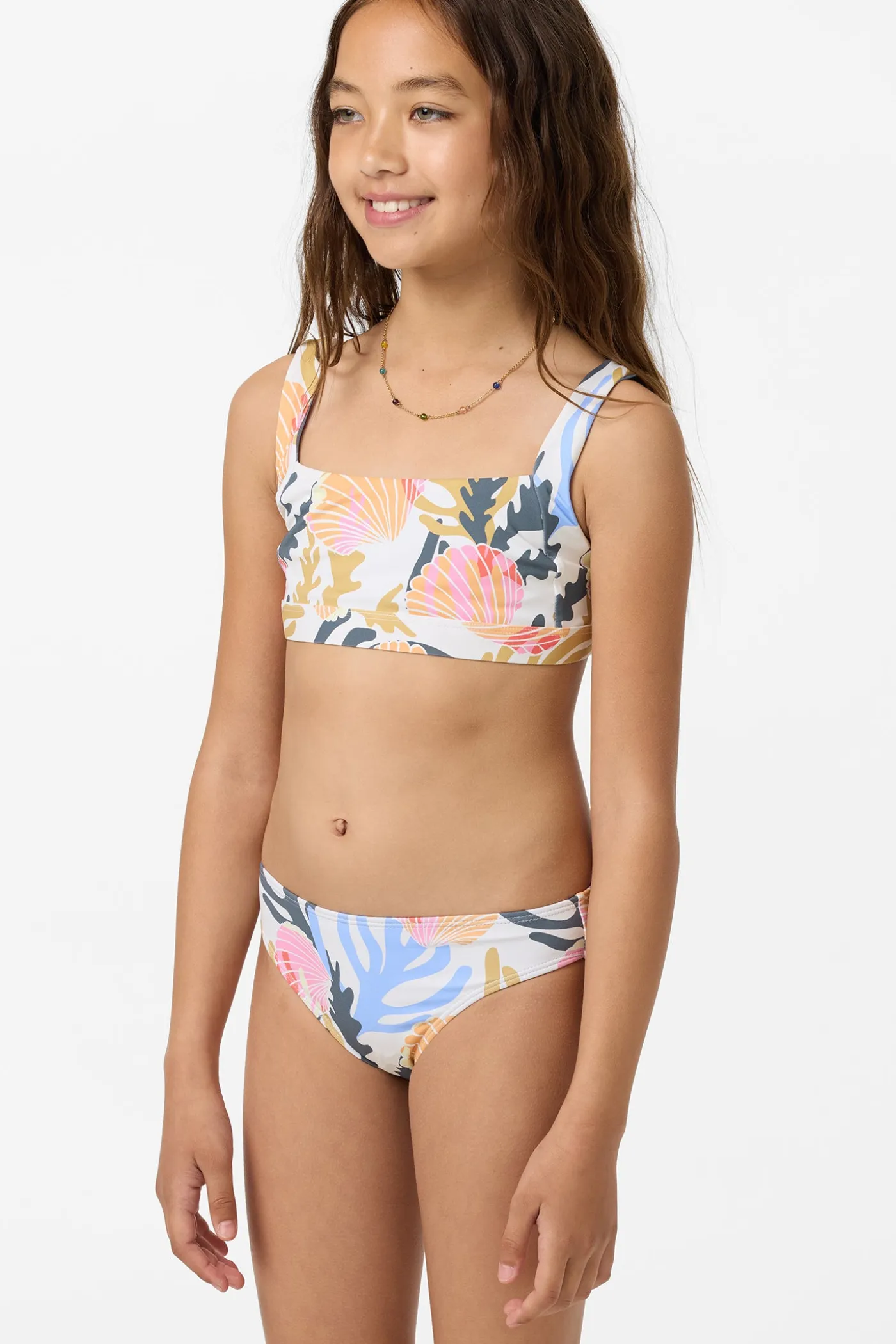 Girl's Cora Geo Square Neck Swim Set
