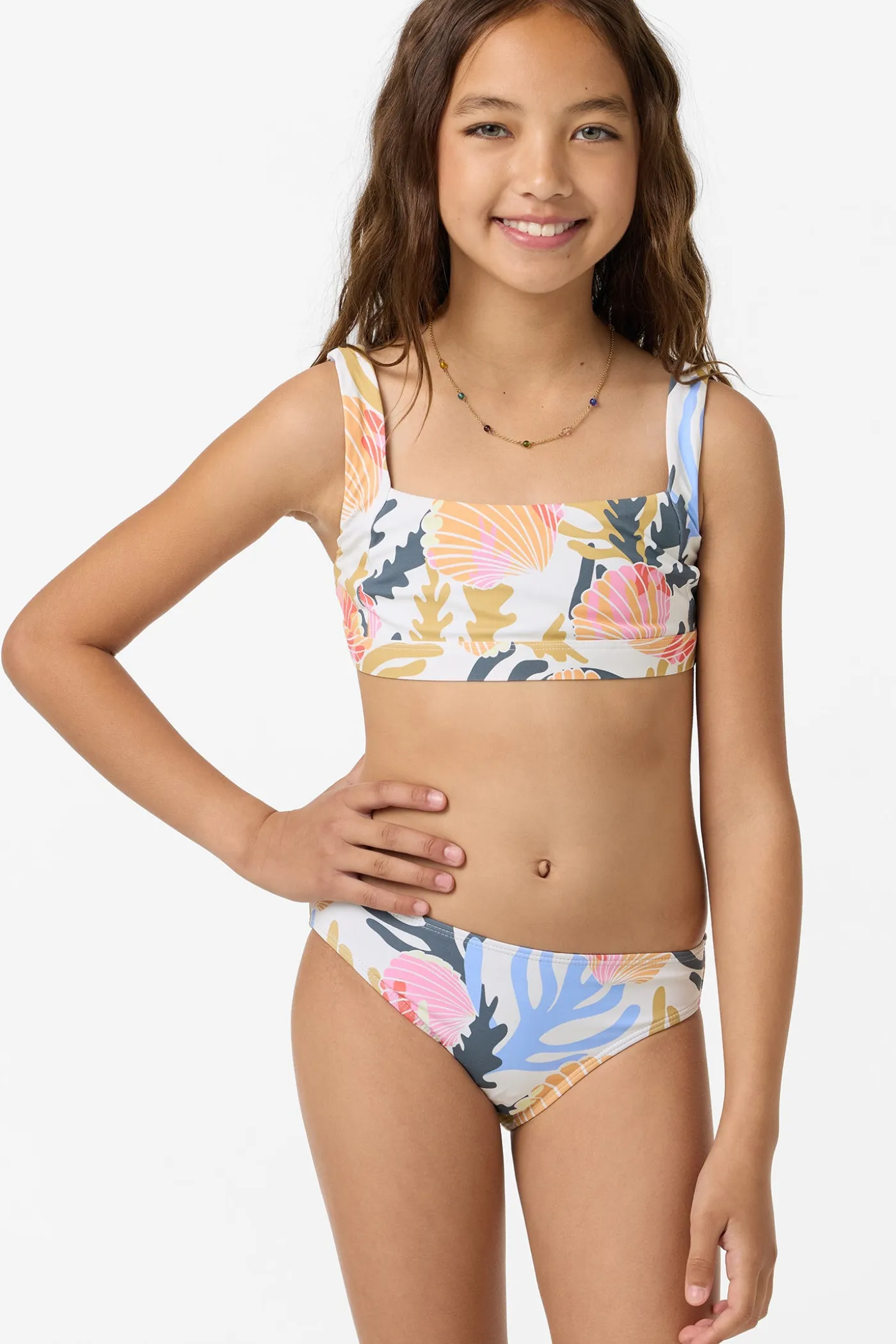 Girl's Cora Geo Square Neck Swim Set