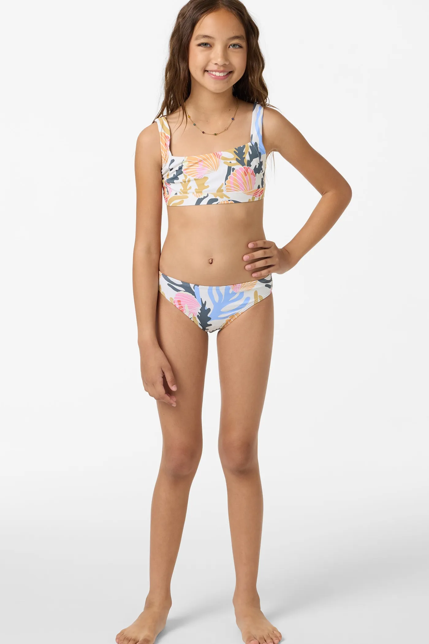 Girl's Cora Geo Square Neck Swim Set