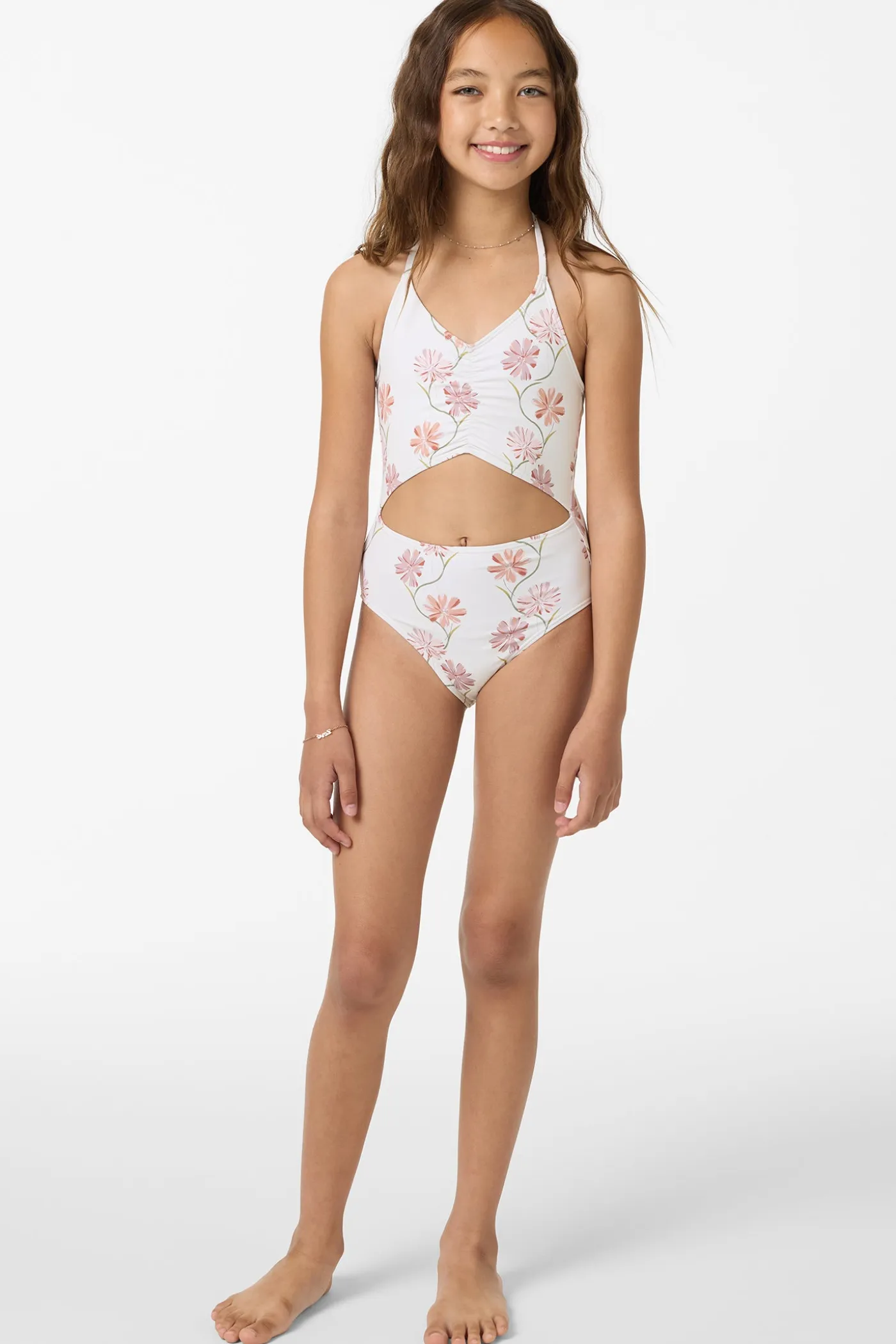 Girl's Ivy Floral Cinched One-Piece