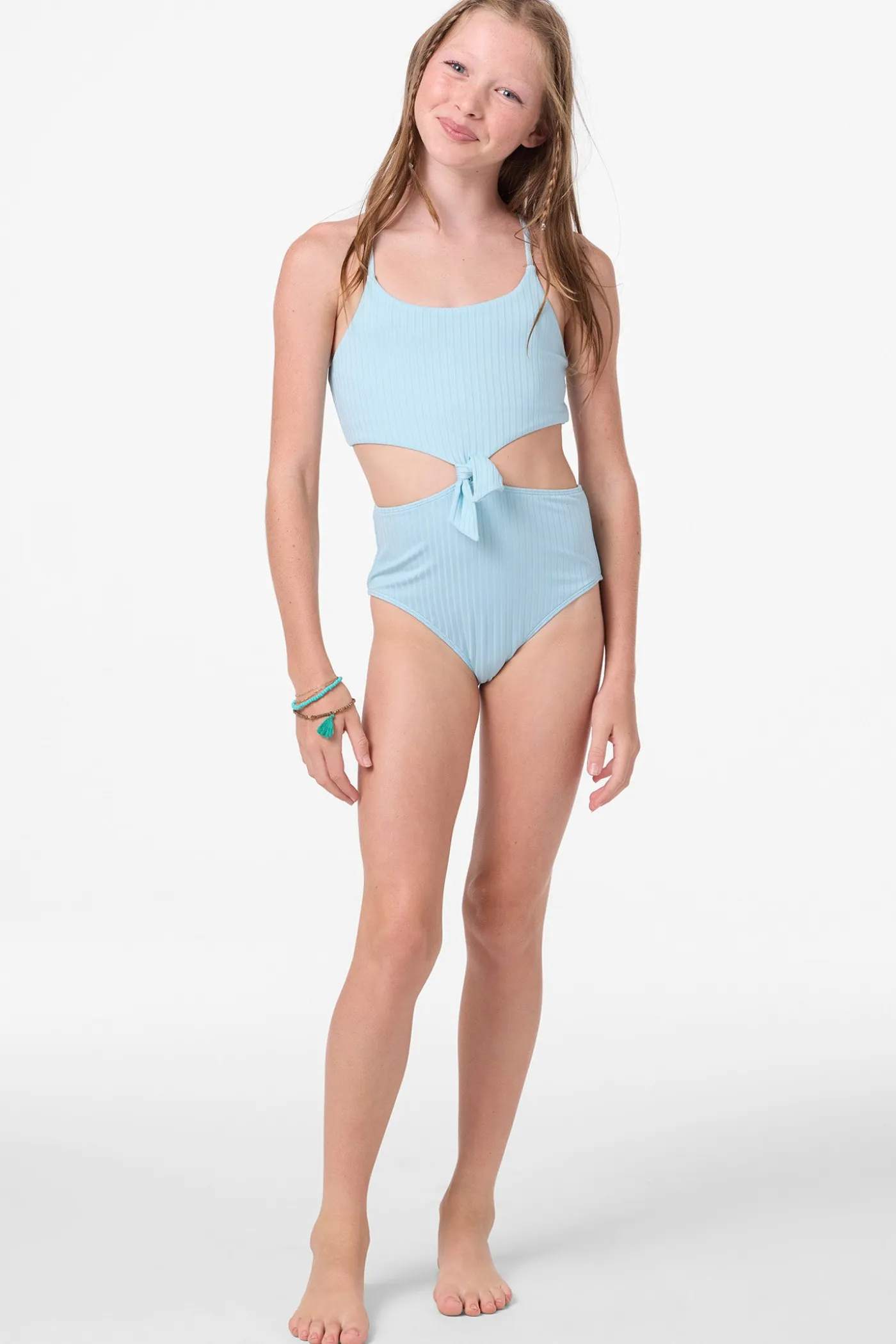 Girl's Shorebreak Rib Knot Front One-Piece