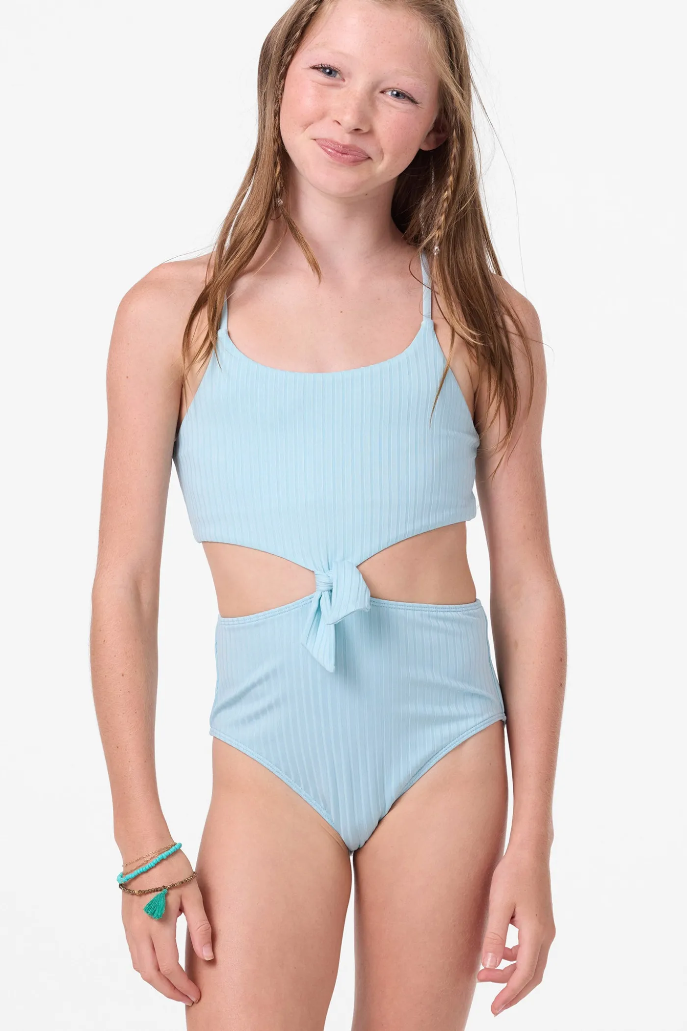 Girl's Shorebreak Rib Knot Front One-Piece
