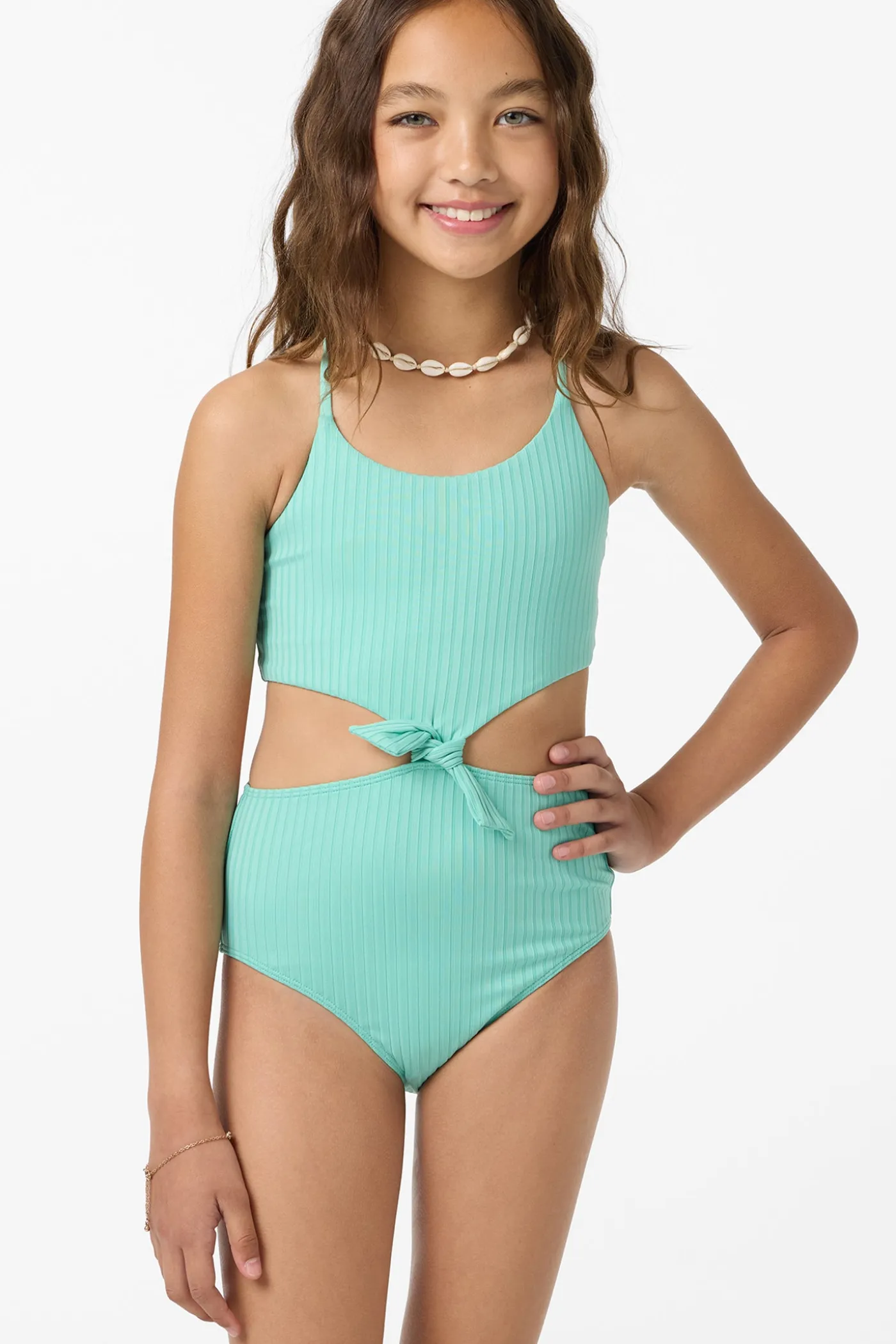 Girl's Shorebreak Rib Knot Front One-Piece