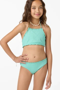 Girl's Shorebreak Rib Ruffle Edge Hi Neck Swim Set