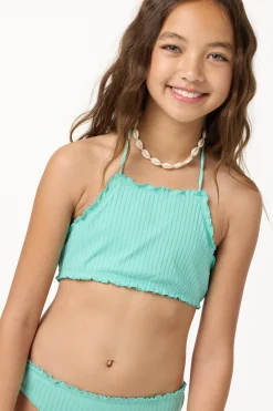 Girl's Shorebreak Rib Ruffle Edge Hi Neck Swim Set