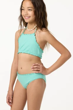 Girl's Shorebreak Rib Ruffle Edge Hi Neck Swim Set
