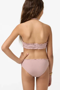 Girl's Shorebreak Rib Ruffle Edge Hi Neck Swim Set