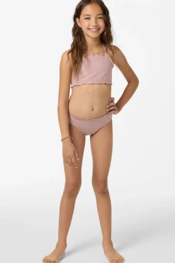 Girl's Shorebreak Rib Ruffle Edge Hi Neck Swim Set