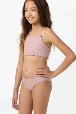 Girl's Shorebreak Rib Ruffle Edge Hi Neck Swim Set