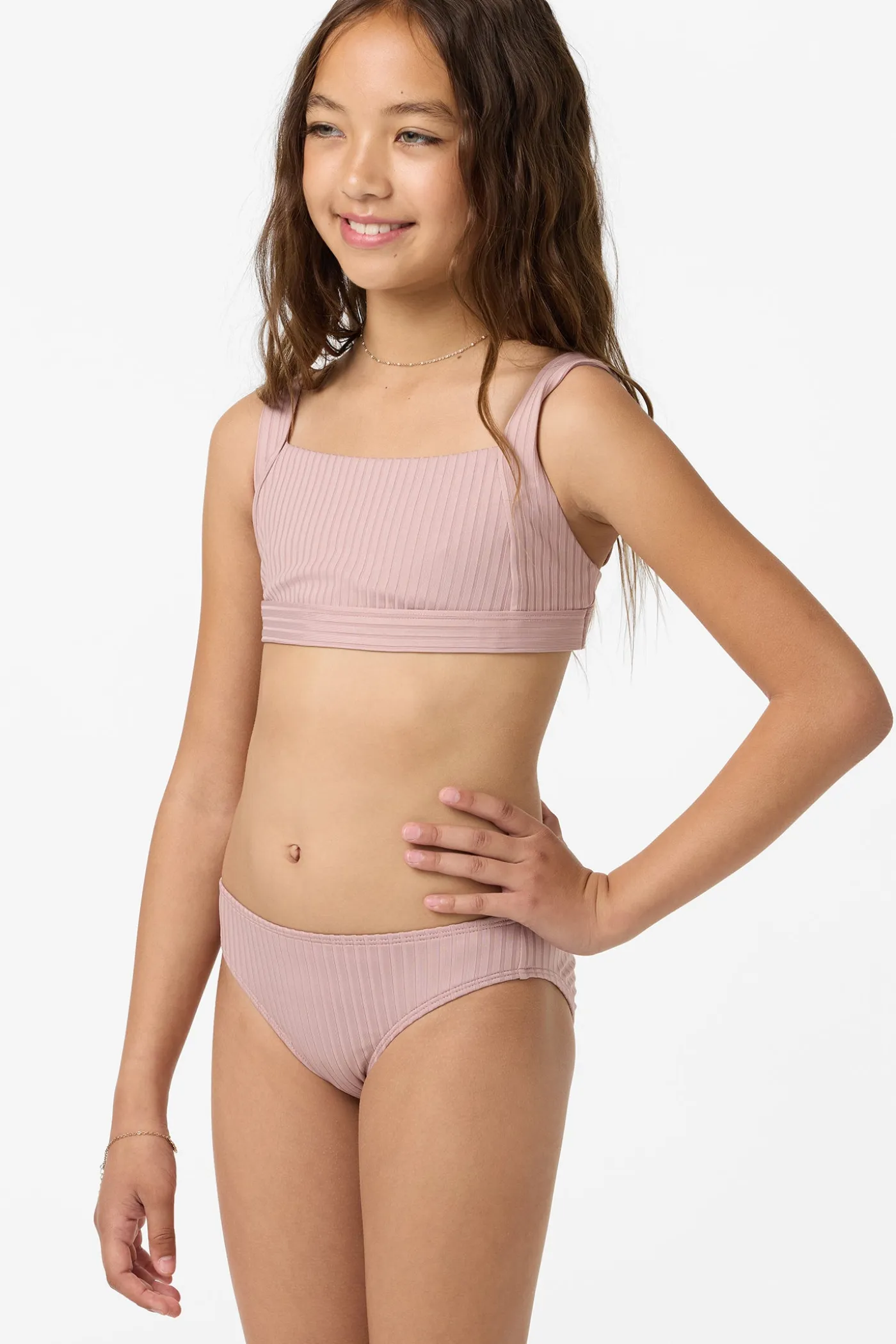 Girl's Shorebreak Rib Square Neck Swim Set