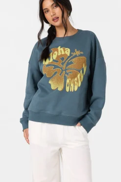 Hibiscus Hawaii Oversized Crew Neck Fleece