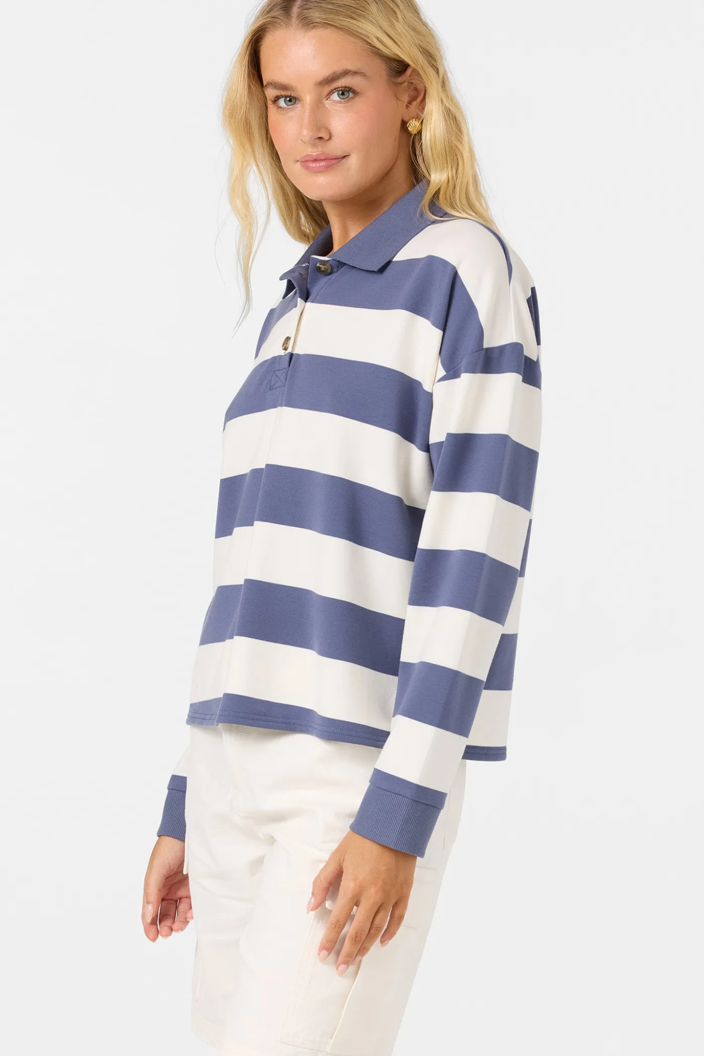 O'Riginals Kyra Long Sleeve Crop Polo Top